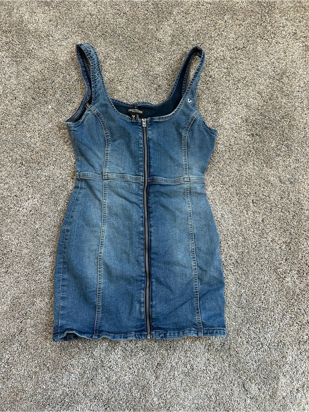 True Religion Denim Zip-Front Mini Dress in Blue - Small